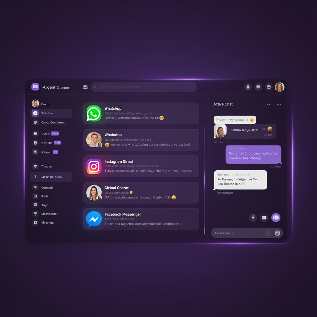Painel unificado com WhatsApp, Instagram Direct e Facebook Messenger em um só lugar