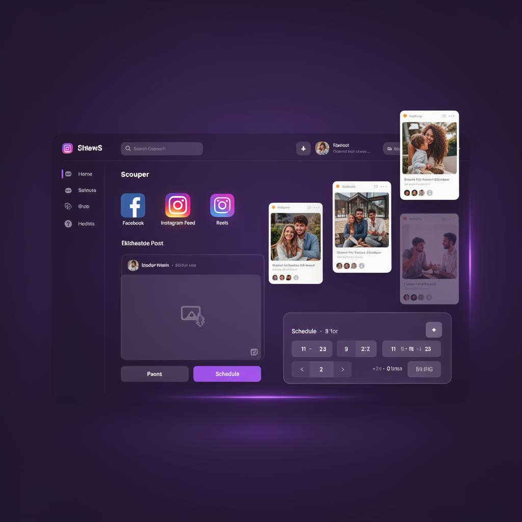Painel de agendamento de posts no Facebook, Instagram Feed, Stories e Reels